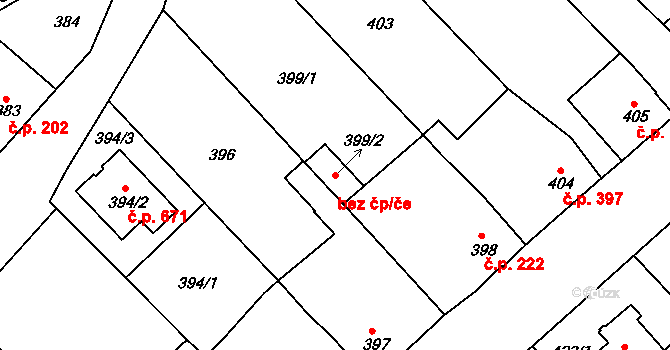 Chrást 39616240 na parcele st. 399/2 v KÚ Chrást u Plzně, Katastrální mapa