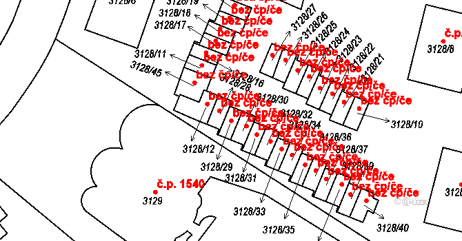 Praha 40425240 na parcele st. 3128/29 v KÚ Dejvice, Katastrální mapa