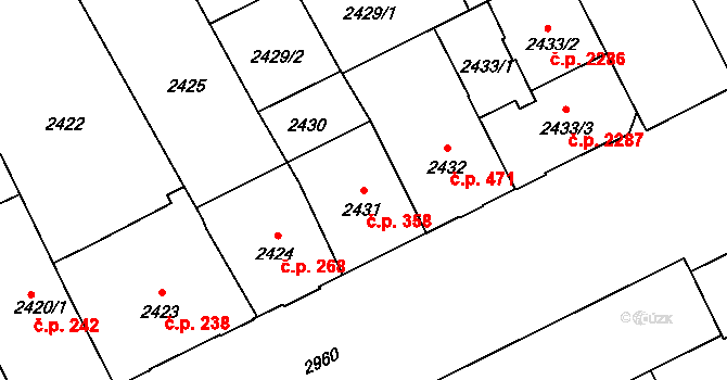 Předměstí 358, Opava na parcele st. 2431 v KÚ Opava-Předměstí, Katastrální mapa