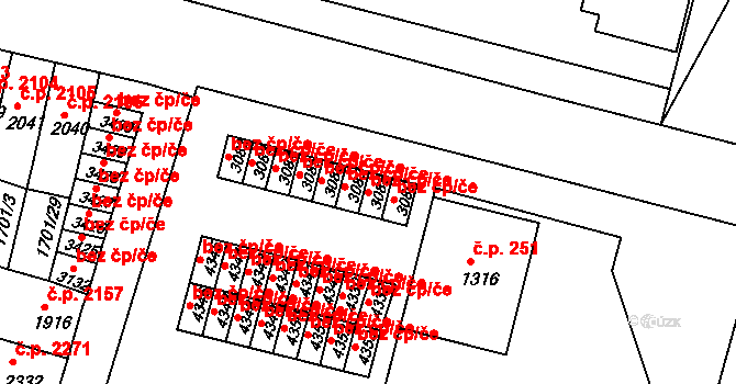 Kroměříž 44985240 na parcele st. 3088 v KÚ Kroměříž, Katastrální mapa