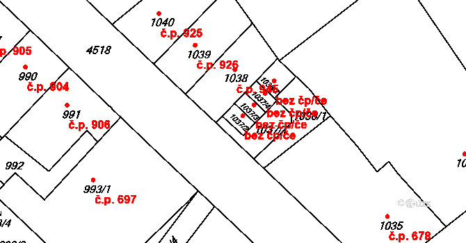 Teplice 45135240 na parcele st. 1037/2 v KÚ Teplice, Katastrální mapa