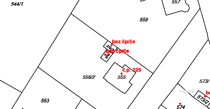 Teplice 45141240 na parcele st. 556/1 v KÚ Sobědruhy, Katastrální mapa