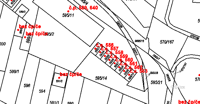 Vyškov-Předměstí 557, Vyškov na parcele st. 595/4 v KÚ Vyškov, Katastrální mapa