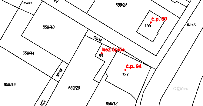 Veletov 46090240 na parcele st. 126 v KÚ Veletov, Katastrální mapa