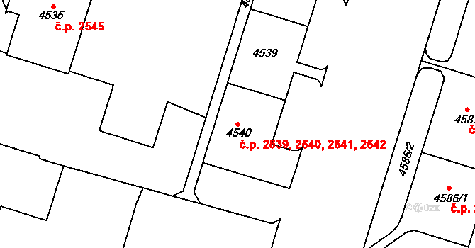 Most 2539,2540,2541,2542 na parcele st. 4537 v KÚ Most II, Katastrální mapa