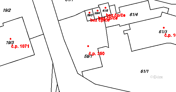 Stonava 350 na parcele st. 59/1 v KÚ Stonava, Katastrální mapa