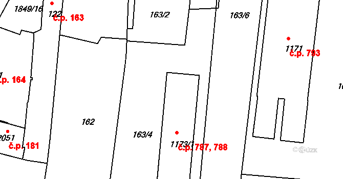 Unhošť 787,788 na parcele st. 1173/1 v KÚ Unhošť, Katastrální mapa