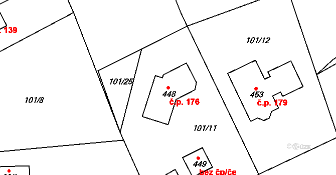 Řitka 176 na parcele st. 448 v KÚ Řitka, Katastrální mapa