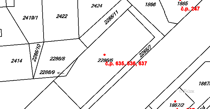 Pražské Předměstí 635,636,637, Jaroměř na parcele st. 2286/6 v KÚ Jaroměř, Katastrální mapa