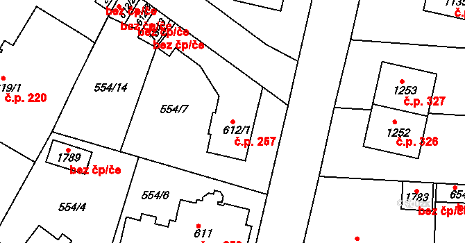 Broumov 257 na parcele st. 612/1 v KÚ Broumov, Katastrální mapa