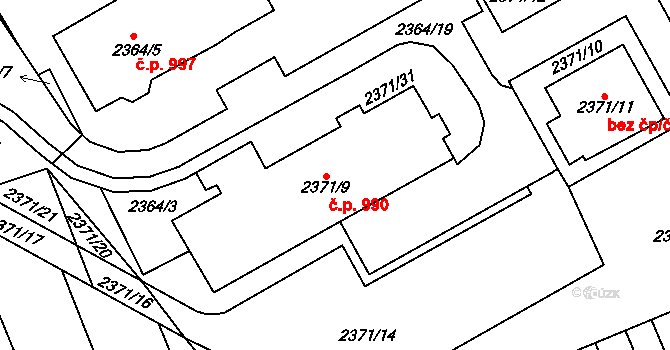 Třemošná 990 na parcele st. 2371/9 v KÚ Třemošná, Katastrální mapa