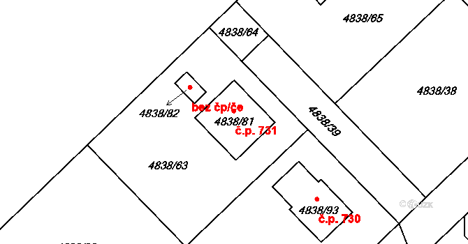 Sviadnov 731 na parcele st. 4838/81 v KÚ Sviadnov, Katastrální mapa