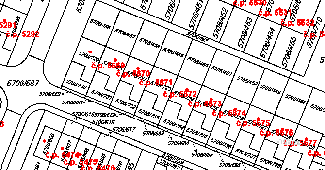 Jihlava 5672 na parcele st. 5706/723 v KÚ Jihlava, Katastrální mapa