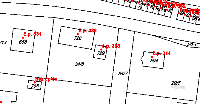 Maršov 388, Krupka na parcele st. 729 v KÚ Maršov u Krupky, Katastrální mapa