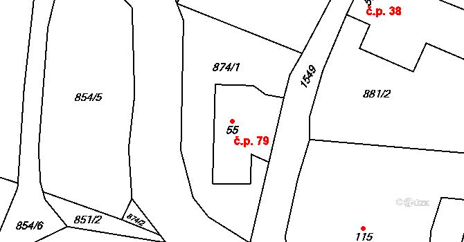 Krchleby 79 na parcele st. 55 v KÚ Krchleby na Moravě, Katastrální mapa
