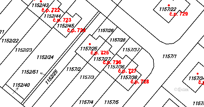 Krmelín 726 na parcele st. 1157/27 v KÚ Krmelín, Katastrální mapa