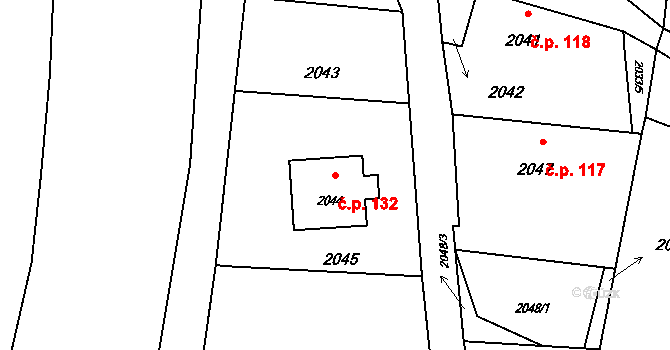 Kunín 132 na parcele st. 2044 v KÚ Kunín, Katastrální mapa