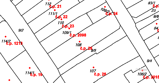 Nový Jičín 25 na parcele st. 108 v KÚ Nový Jičín-město, Katastrální mapa