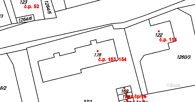 Čestice 153,154 na parcele st. 178 v KÚ Čestice, Katastrální mapa