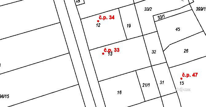 Plachtín 33, Nečtiny na parcele st. 13 v KÚ Plachtín, Katastrální mapa