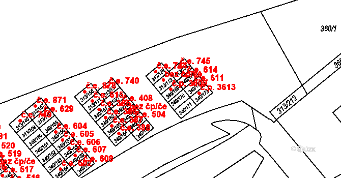 Vyškov-Předměstí 3609, Vyškov na parcele st. 340/169 v KÚ Vyškov, Katastrální mapa