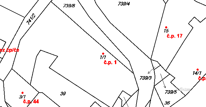 Broumova Lhota 1, Krásná Hora na parcele st. 1/1 v KÚ Broumova Lhota, Katastrální mapa