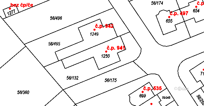 Hovorčovice 941 na parcele st. 1250 v KÚ Hovorčovice, Katastrální mapa