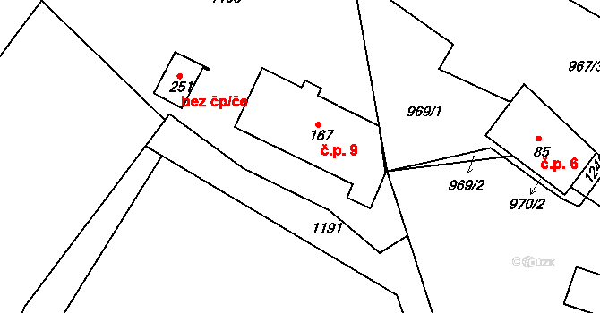 Častolovické Horky 9, Čestice na parcele st. 167 v KÚ Čestice u Častolovic, Katastrální mapa
