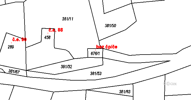 Kyselka 98950240 na parcele st. 676/1 v KÚ Radošov u Kyselky, Katastrální mapa