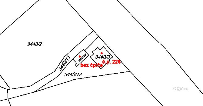Valtice 228 na parcele st. 3440/3 v KÚ Valtice, Katastrální mapa