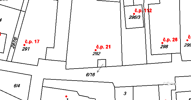Načeratice 21, Znojmo na parcele st. 292 v KÚ Načeratice, Katastrální mapa