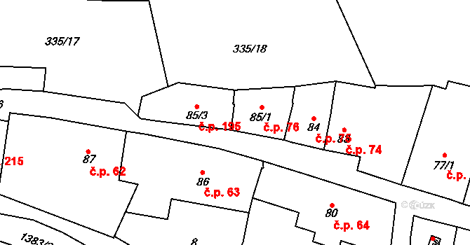 Vranov nad Dyjí 76 na parcele st. 85/1 v KÚ Vranov nad Dyjí, Katastrální mapa