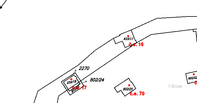 Vranov nad Dyjí 16 na parcele st. 833/17 v KÚ Vranov nad Dyjí, Katastrální mapa