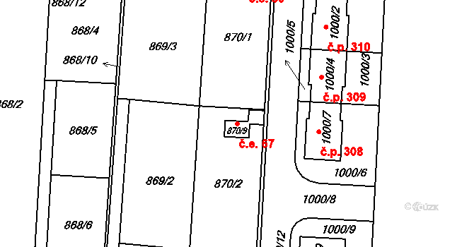 Přerov VI-Újezdec 67, Přerov na parcele st. 870/9 v KÚ Újezdec u Přerova, Katastrální mapa