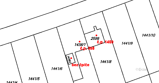 Hranice I-Město 558, Hranice na parcele st. 1438/1 v KÚ Hranice, Katastrální mapa