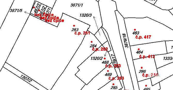 Trhové Sviny 262 na parcele st. 284 v KÚ Trhové Sviny, Katastrální mapa