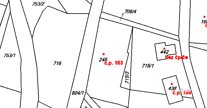 Hraničná 183, Janov nad Nisou na parcele st. 245 v KÚ Hraničná nad Nisou, Katastrální mapa