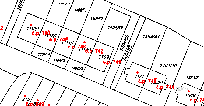 Brtnice 746 na parcele st. 1109 v KÚ Brtnice, Katastrální mapa