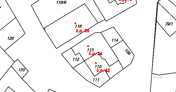 Heroltice 24, Jihlava na parcele st. 113 v KÚ Heroltice u Jihlavy, Katastrální mapa