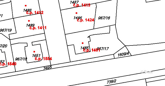 Nymburk 1401 na parcele st. 1485 v KÚ Nymburk, Katastrální mapa