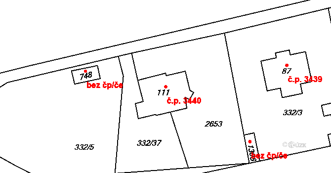 Jihlava 3440 na parcele st. 111 v KÚ Bedřichov u Jihlavy, Katastrální mapa