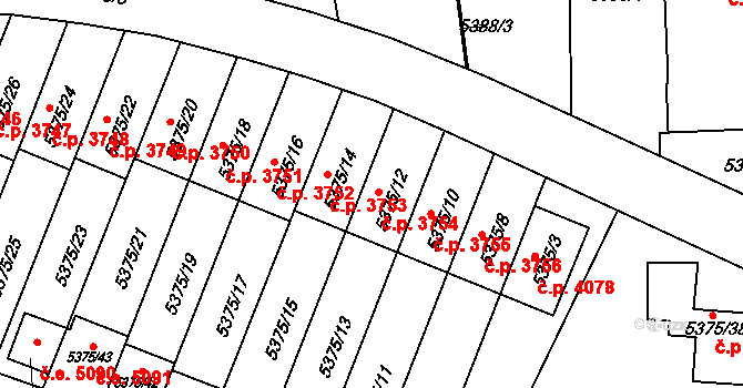 Jihlava 3754 na parcele st. 5375/12 v KÚ Jihlava, Katastrální mapa