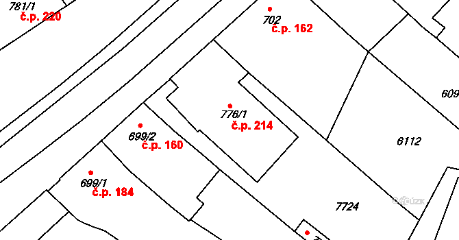 Telč-Podolí 214, Telč na parcele st. 776/1 v KÚ Telč, Katastrální mapa