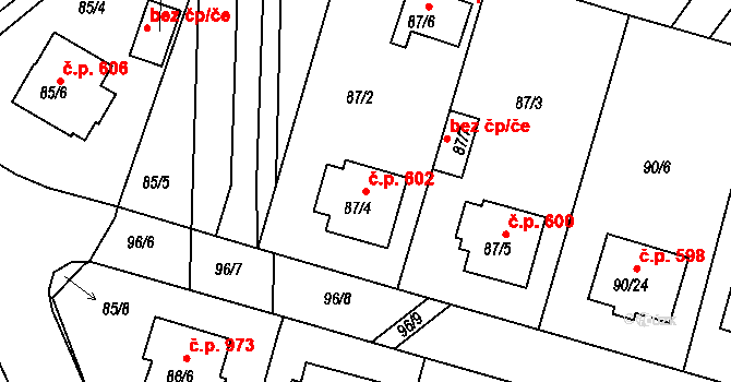 Lyžbice 602, Třinec na parcele st. 87/4 v KÚ Lyžbice, Katastrální mapa