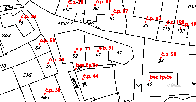 Horoměřice 31 na parcele st. 51 v KÚ Horoměřice, Katastrální mapa