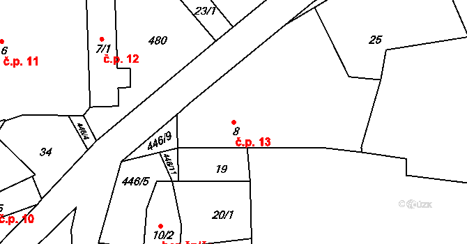 Hostěradice 13, Kamenný Přívoz na parcele st. 8 v KÚ Hostěradice, Katastrální mapa