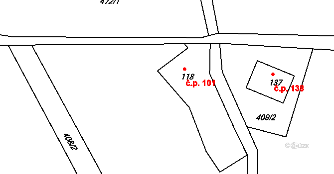 Horní Světlá 101, Mařenice na parcele st. 118 v KÚ Horní Světlá pod Luží, Katastrální mapa
