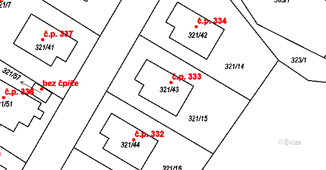 Kačice 333 na parcele st. 321/43 v KÚ Kačice, Katastrální mapa