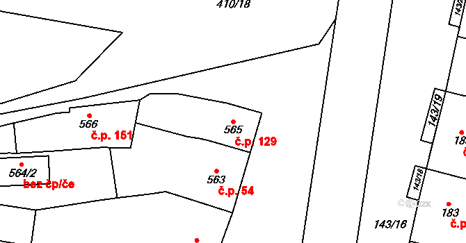 Měnín 129 na parcele st. 565 v KÚ Měnín, Katastrální mapa