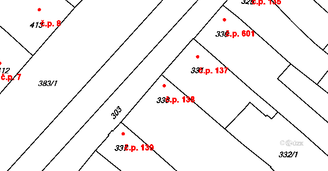 Sudoměřice 138 na parcele st. 336 v KÚ Sudoměřice, Katastrální mapa